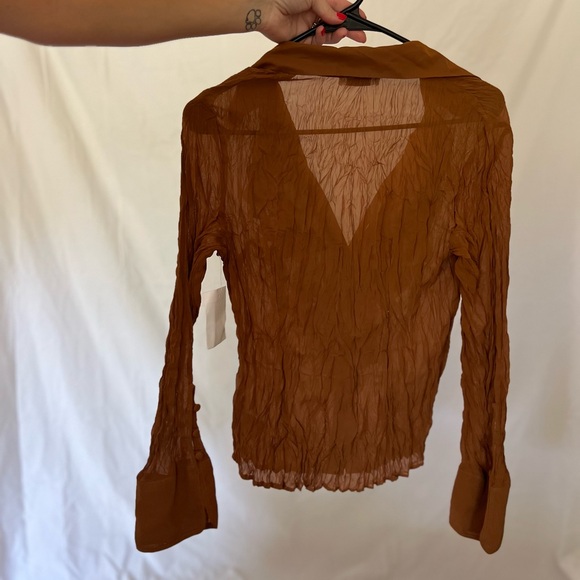 Vintage Rust/Brown Ruffle Long Sleeve Blouse - Picture 5 of 6